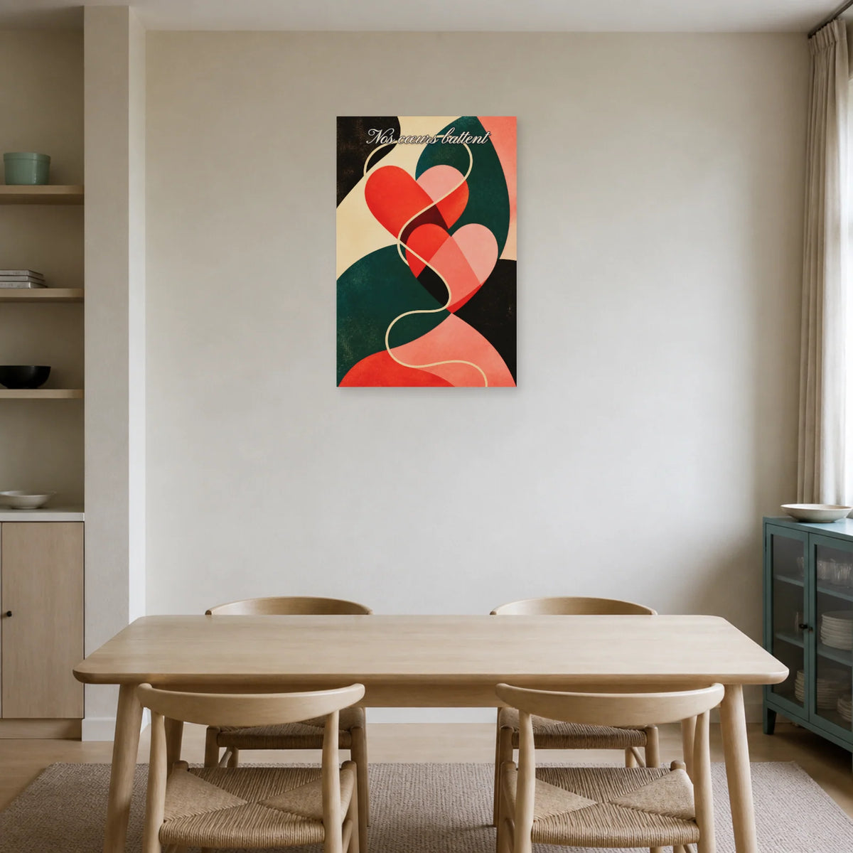 Affiche Nos cœurs battent - Cœur graphique dans une salle à manger - Art Virtuoso