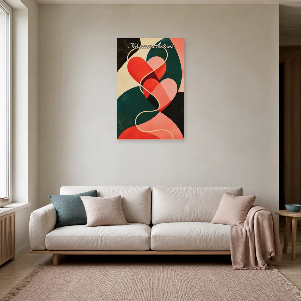 Affiche Nos cœurs battent - Cœur graphique dans un salon - Art Virtuoso