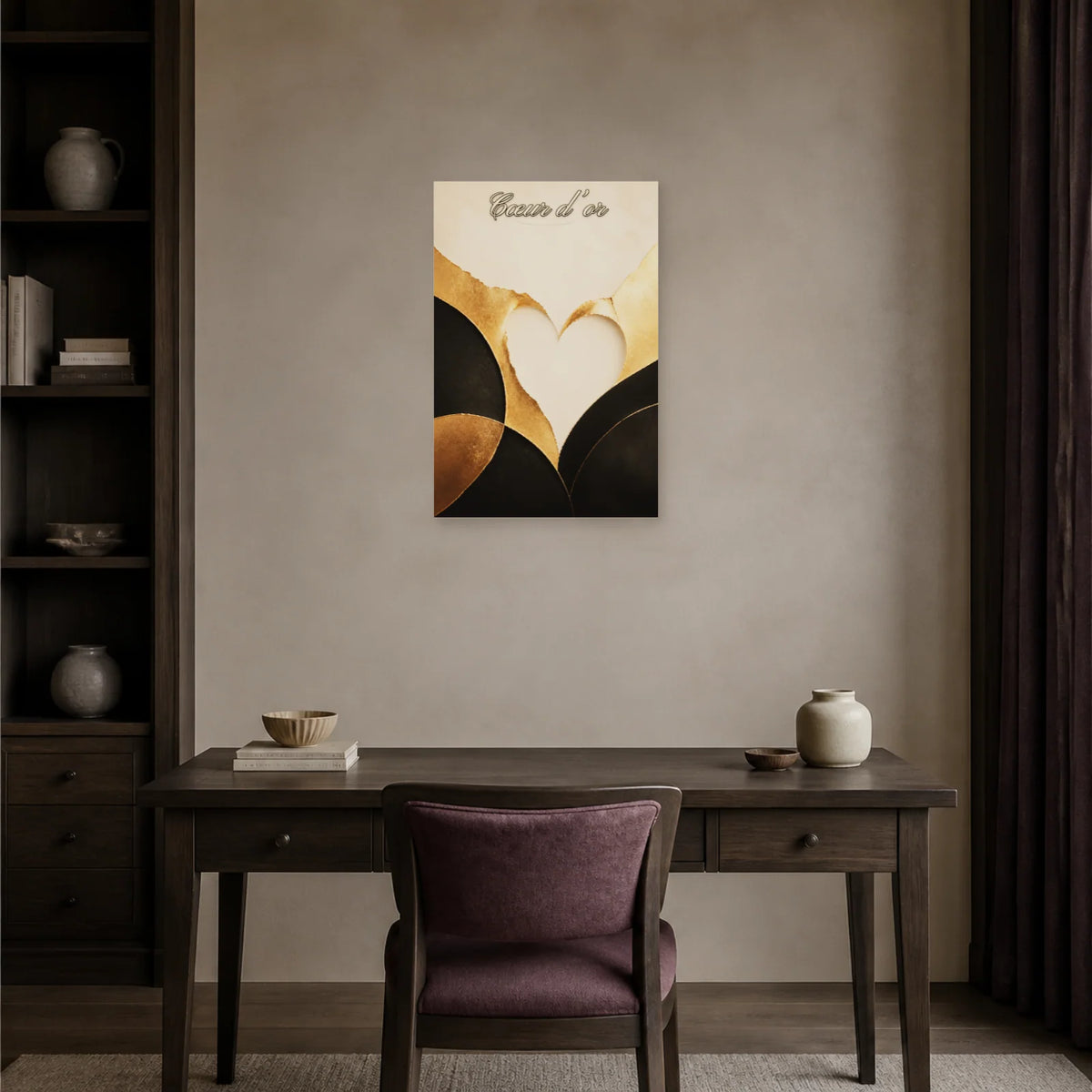 Affiche Cœur d’or - Abstraction moderne dans un bureau - Art Virtuoso