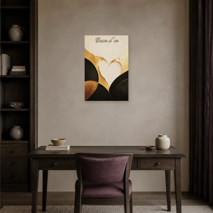 Affiche Cœur d’or - Abstraction moderne dans un bureau - Art Virtuoso