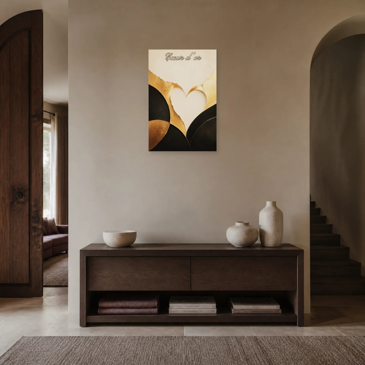 Affiche Cœur d’or - Abstraction moderne dans une entrée ou un couloir - Art Virtuoso