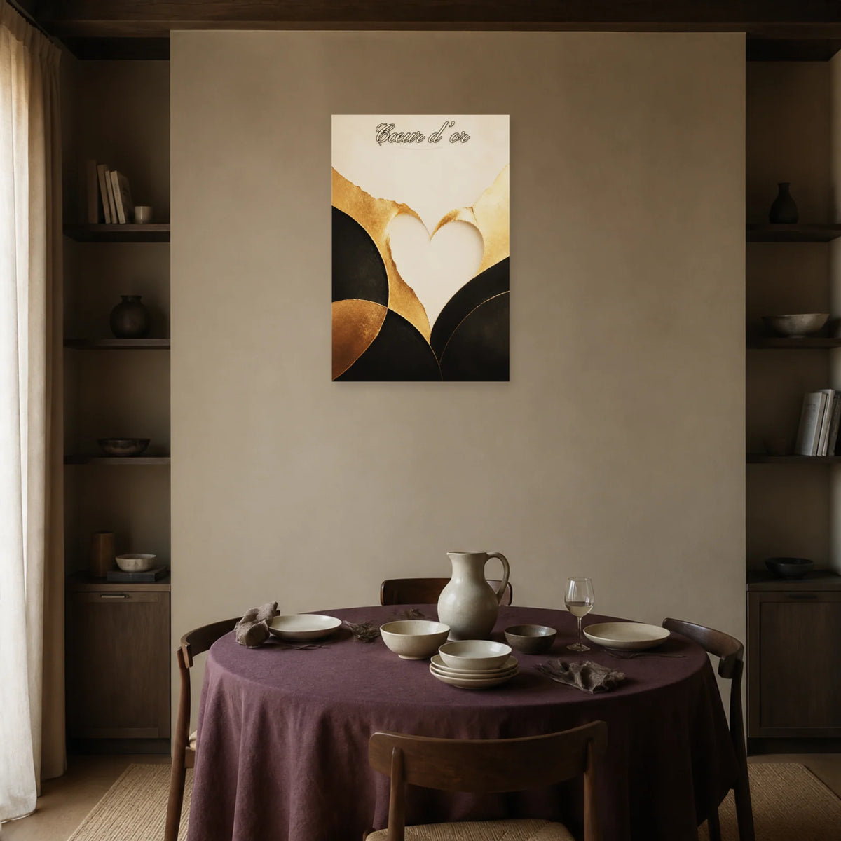 Affiche Cœur d’or - Abstraction moderne dans une salle à manger - Art Virtuoso