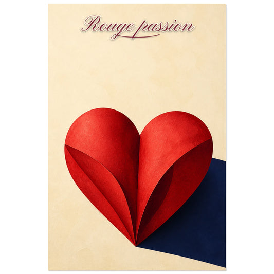 Affiche Rouge passion - Cœur minimaliste, minimalisme graphique en papier plié aux ombres nettes verticale, format 30 × 45 cm