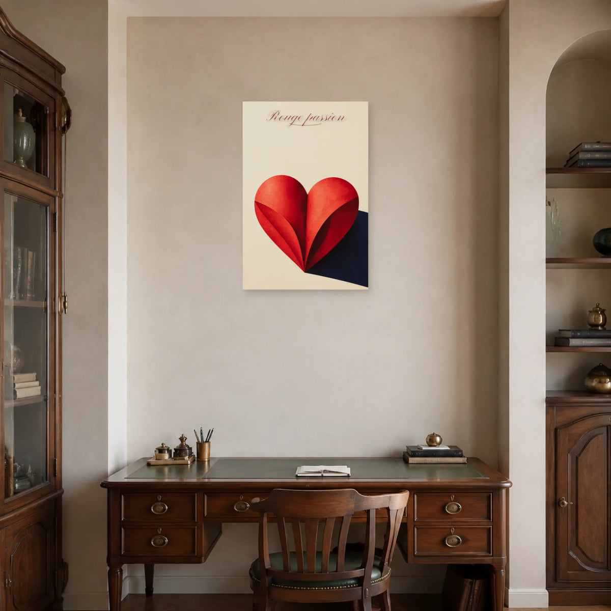 Affiche Rouge passion - Cœur minimaliste dans un bureau - Art Virtuoso
