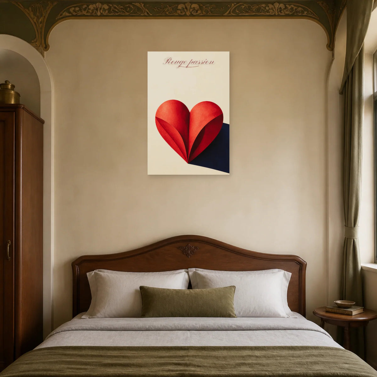 Affiche Rouge passion - Cœur minimaliste dans une chambre - Art Virtuoso