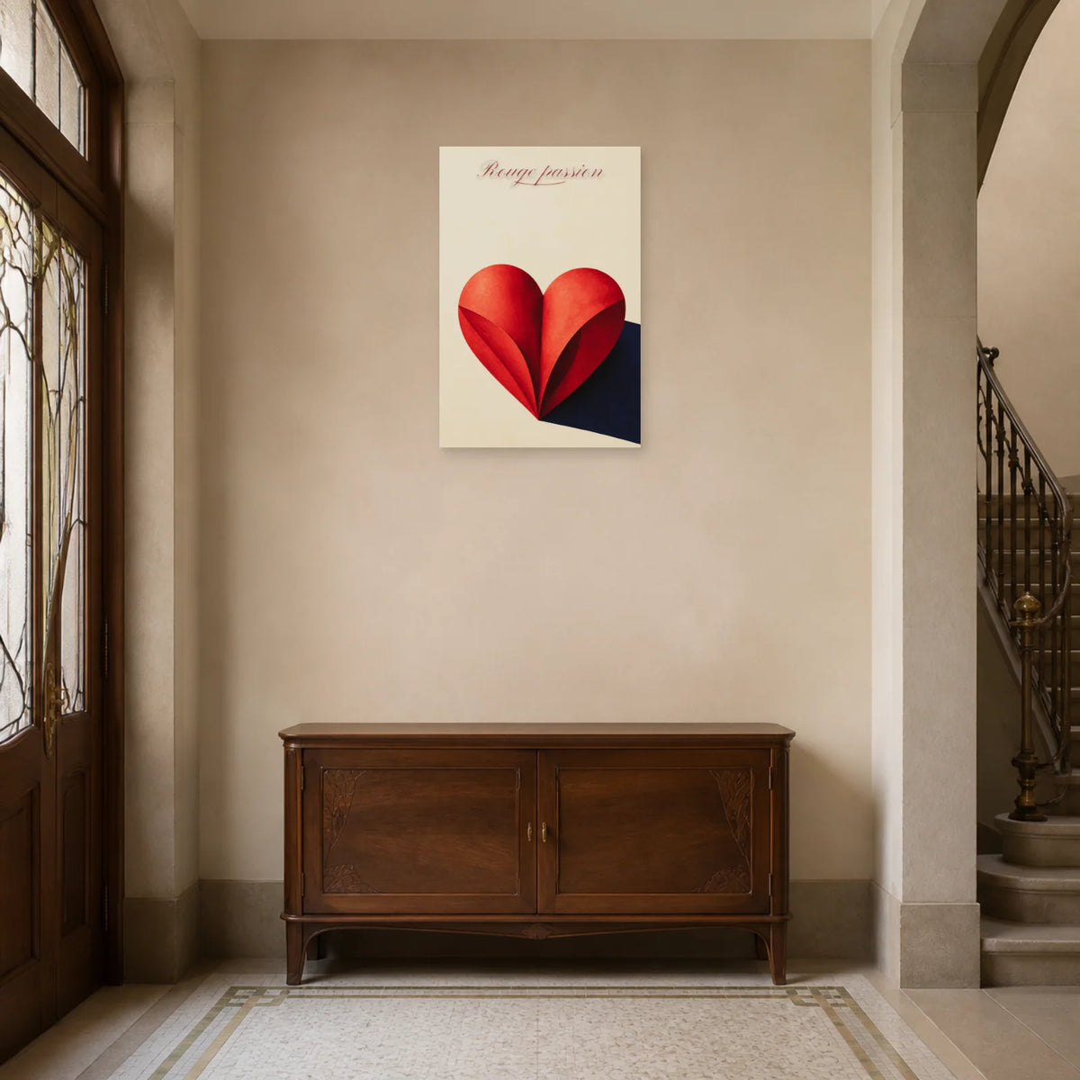 Affiche Rouge passion - Cœur minimaliste dans une entrée ou un couloir - Art Virtuoso