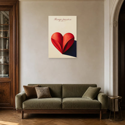Affiche Rouge passion - Cœur minimaliste dans un salon - Art Virtuoso