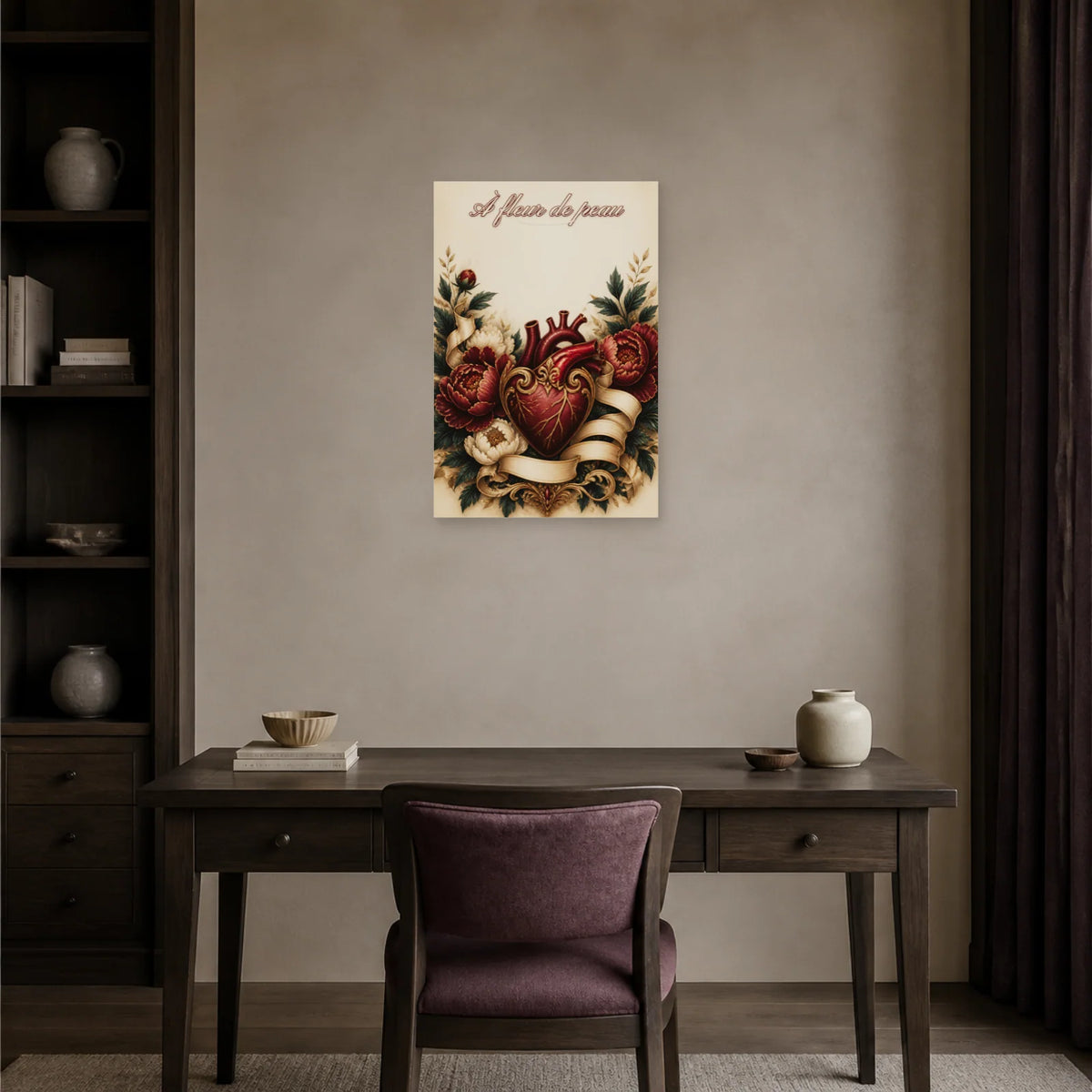 Affiche À fleur de peau - Cœur tatouage dans un bureau - Art Virtuoso