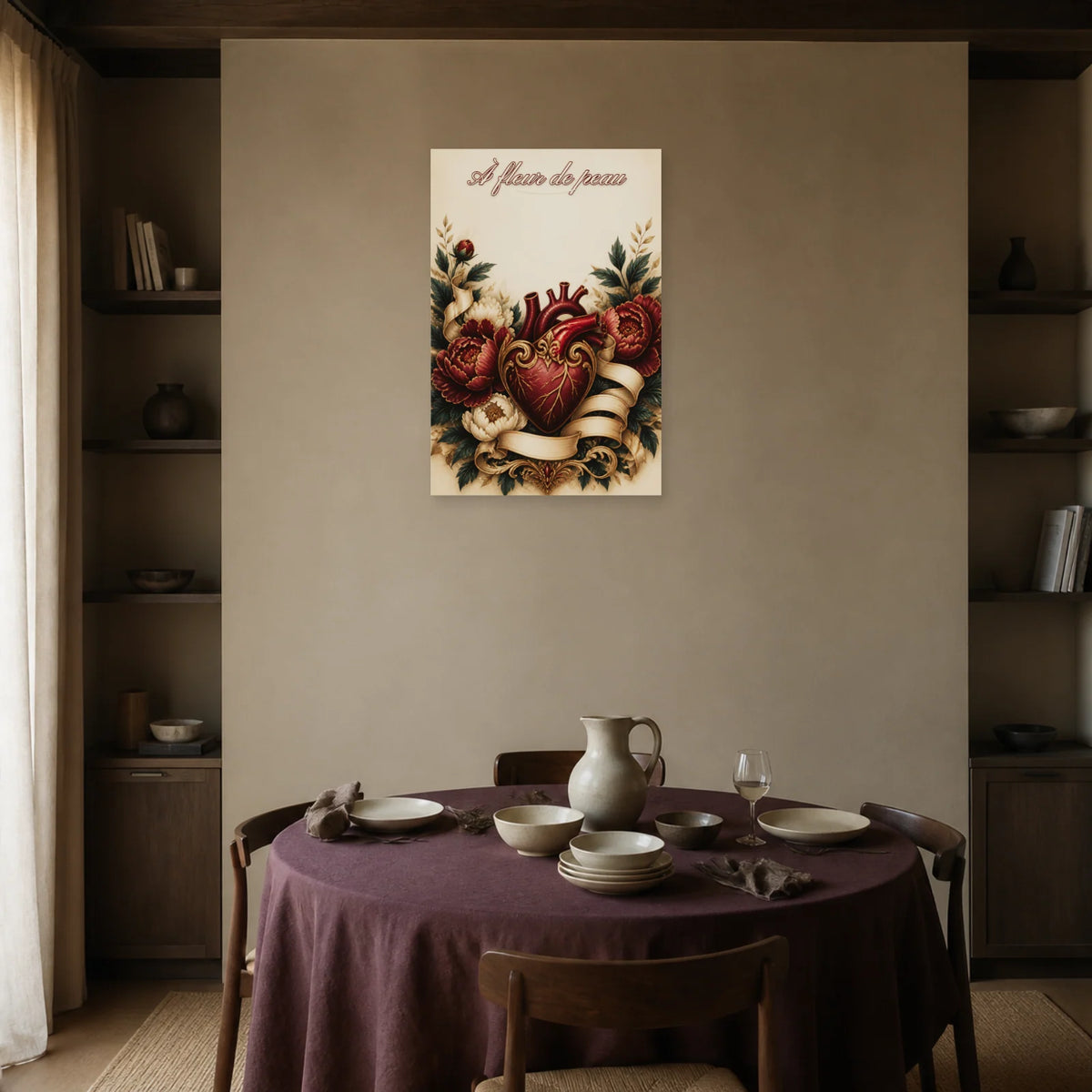 Affiche À fleur de peau - Cœur tatouage dans une salle à manger - Art Virtuoso
