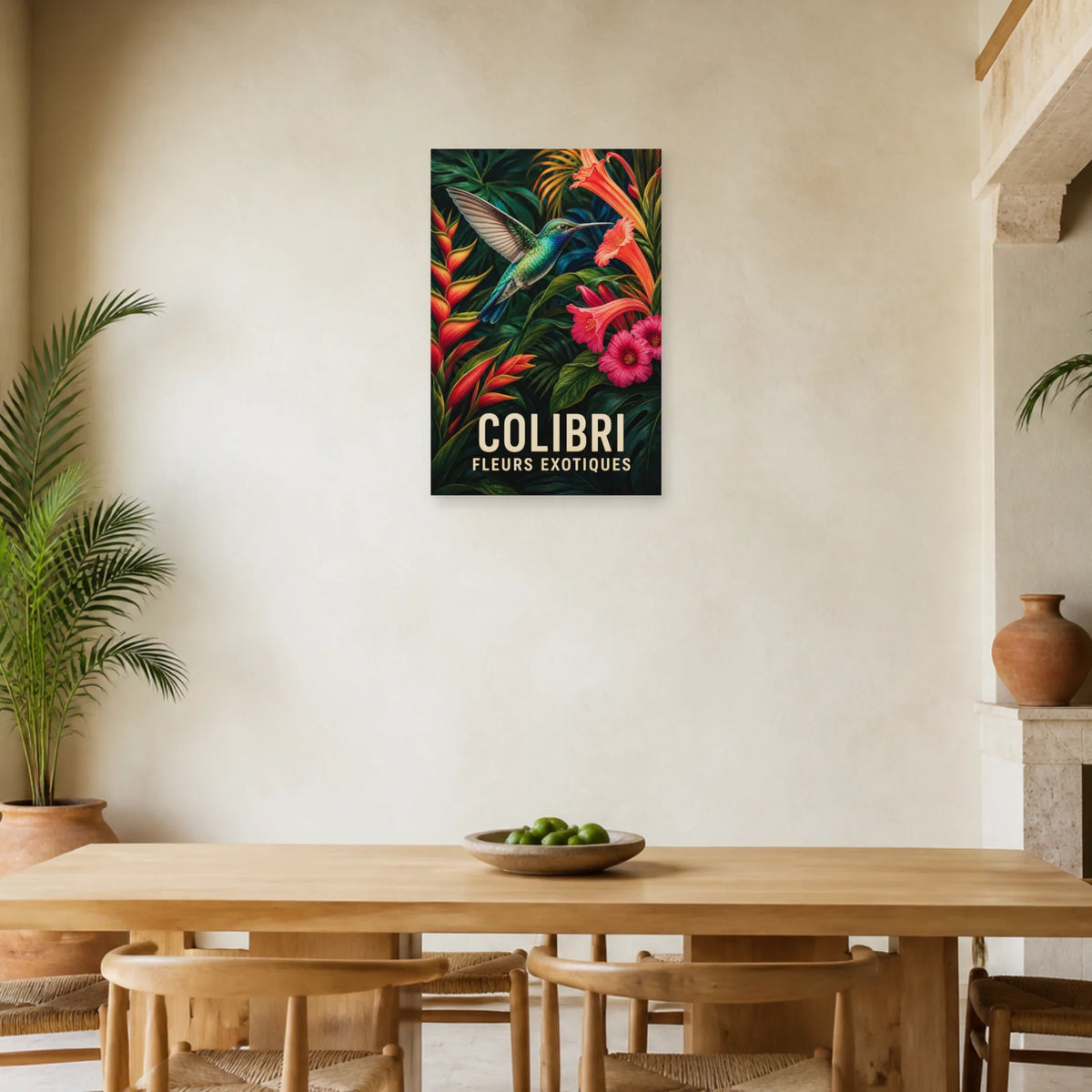 Affiche Colibri – Fleurs exotiques dans une salle à manger - Art Virtuoso