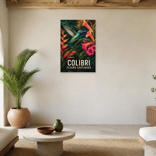 Affiche Colibri – Fleurs exotiques dans un salon - Art Virtuoso