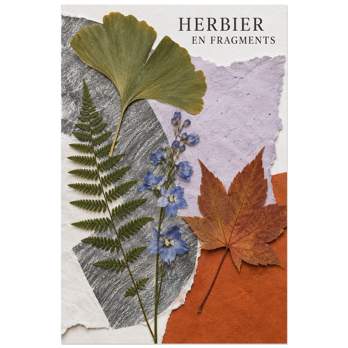 Affiche Collage botanique - Herbier en fragments, collage botanique / papier déchiré / inspiration éditoriale verticale, format 30 × 45 cm