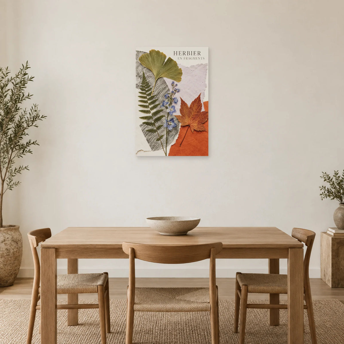 Affiche Collage botanique - Herbier en fragments dans une salle à manger - Art Virtuoso