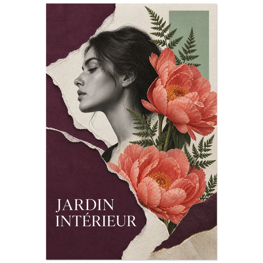 Affiche Collage femme - Jardin intérieur, collage photographique / composition florale / inspiration éditoriale verticale, format 30 × 45 cm