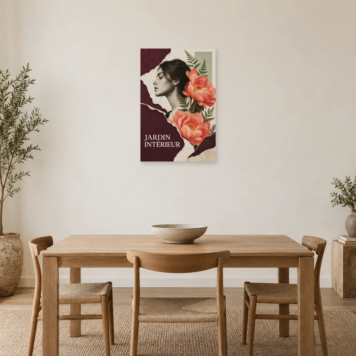 Affiche Collage femme - Jardin intérieur dans une salle à manger - Art Virtuoso