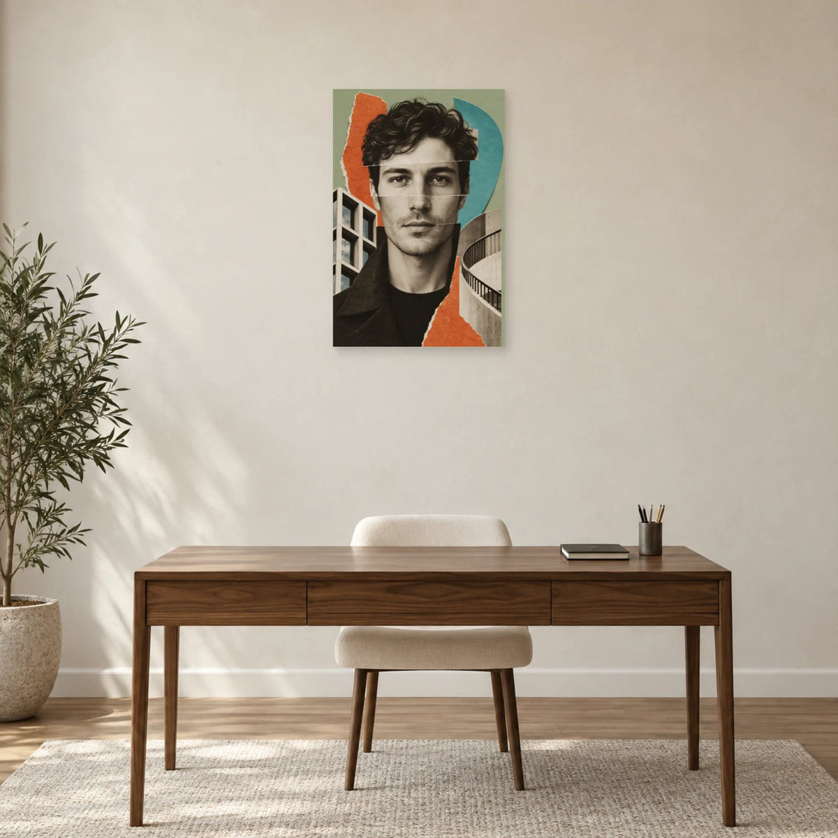 Affiche Collage homme - Facettes urbaines dans un bureau - Art Virtuoso