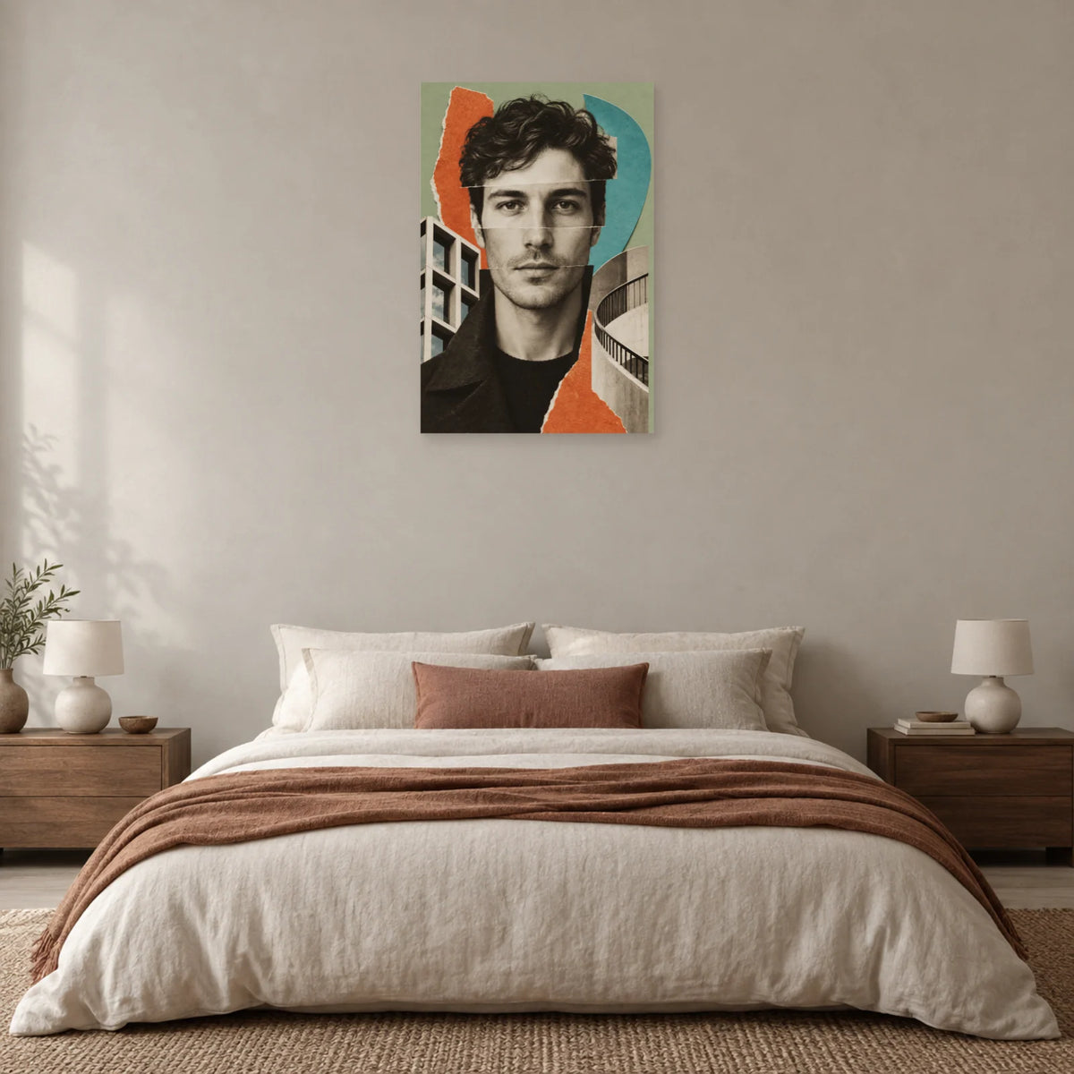 Affiche Collage homme - Facettes urbaines dans une chambre - Art Virtuoso