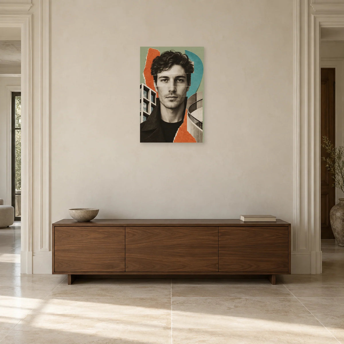 Affiche Collage homme - Facettes urbaines dans une entrée ou un couloir - Art Virtuoso