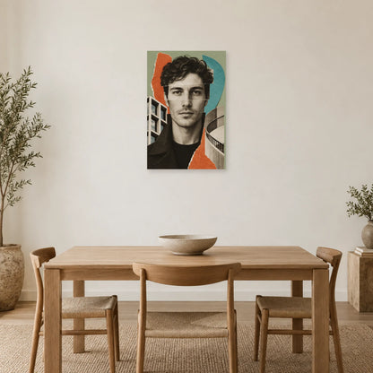 Affiche Collage homme - Facettes urbaines dans une salle à manger - Art Virtuoso