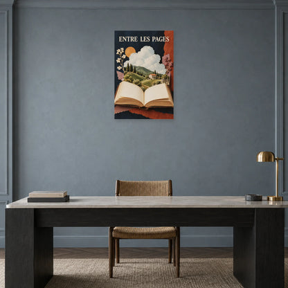 Affiche Collage livre - Entre les pages dans un bureau - Art Virtuoso