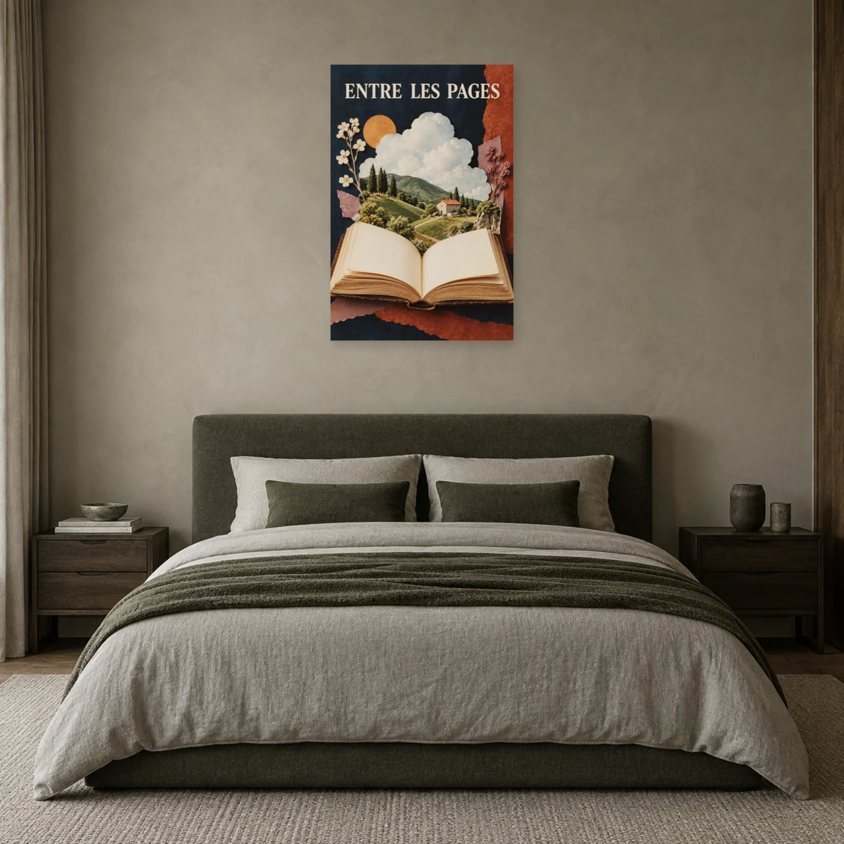 Affiche Collage livre - Entre les pages dans une chambre - Art Virtuoso