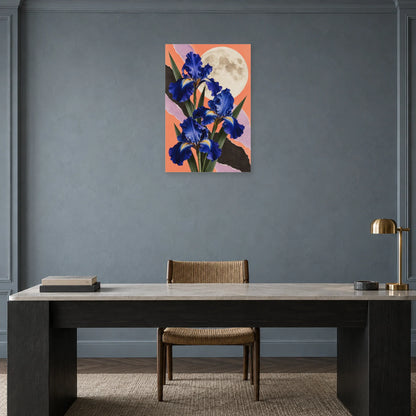 Affiche Collage lune et fleurs - Nuit composite dans un bureau - Art Virtuoso