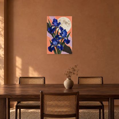 Affiche Collage lune et fleurs - Nuit composite dans une salle à manger - Art Virtuoso