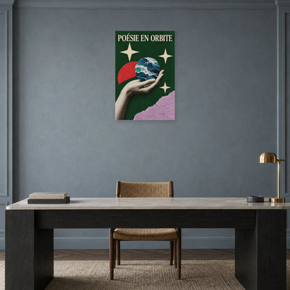 Affiche Collage main - Poésie en orbite dans un bureau - Art Virtuoso