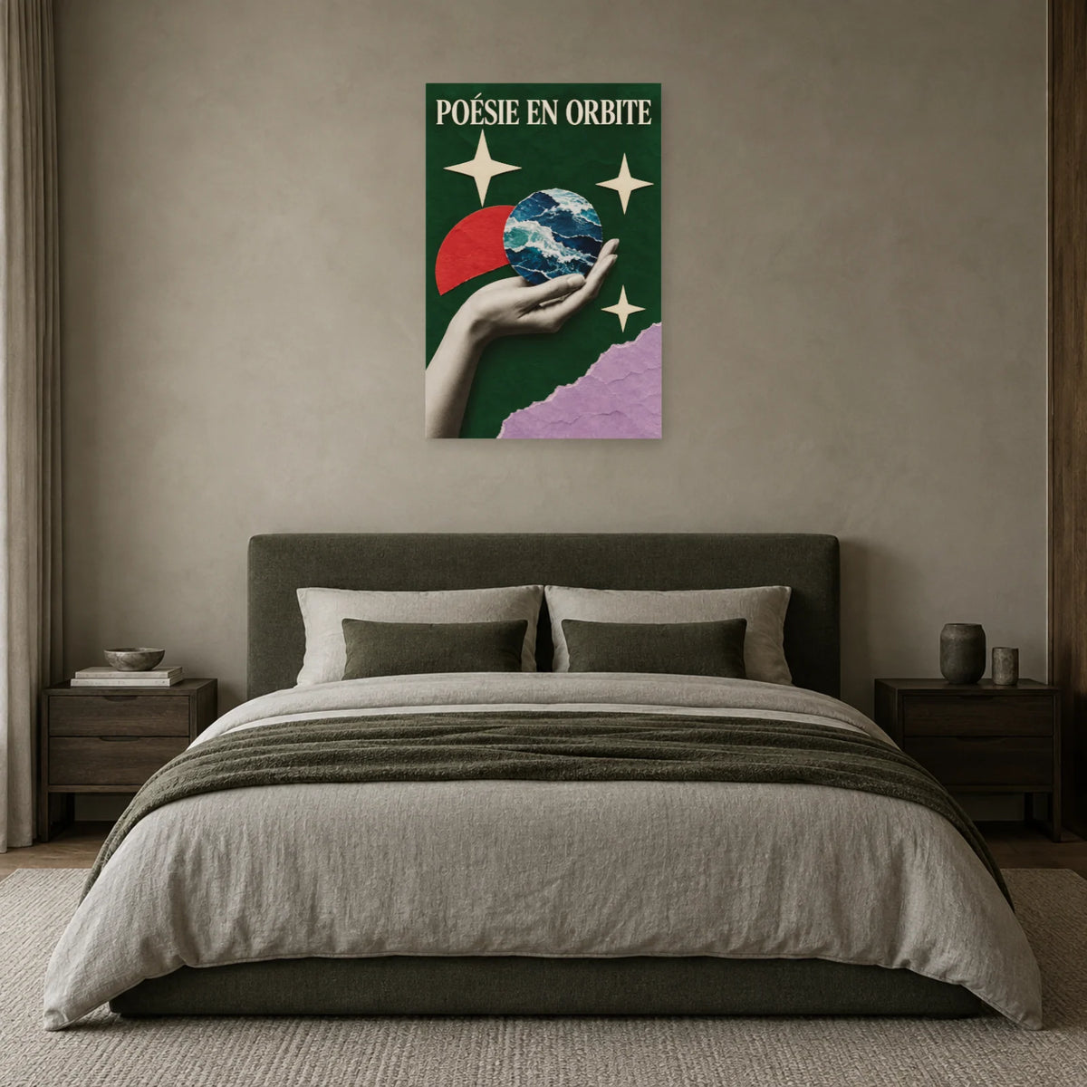 Affiche Collage main - Poésie en orbite dans une chambre - Art Virtuoso