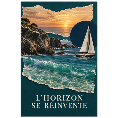 Affiche Collage mer - Horizons déchirés, collage photographique / papier déchiré / paysage recomposé verticale, format 30 × 45 cm