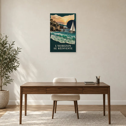 Affiche Collage mer - Horizons déchirés dans un bureau - Art Virtuoso
