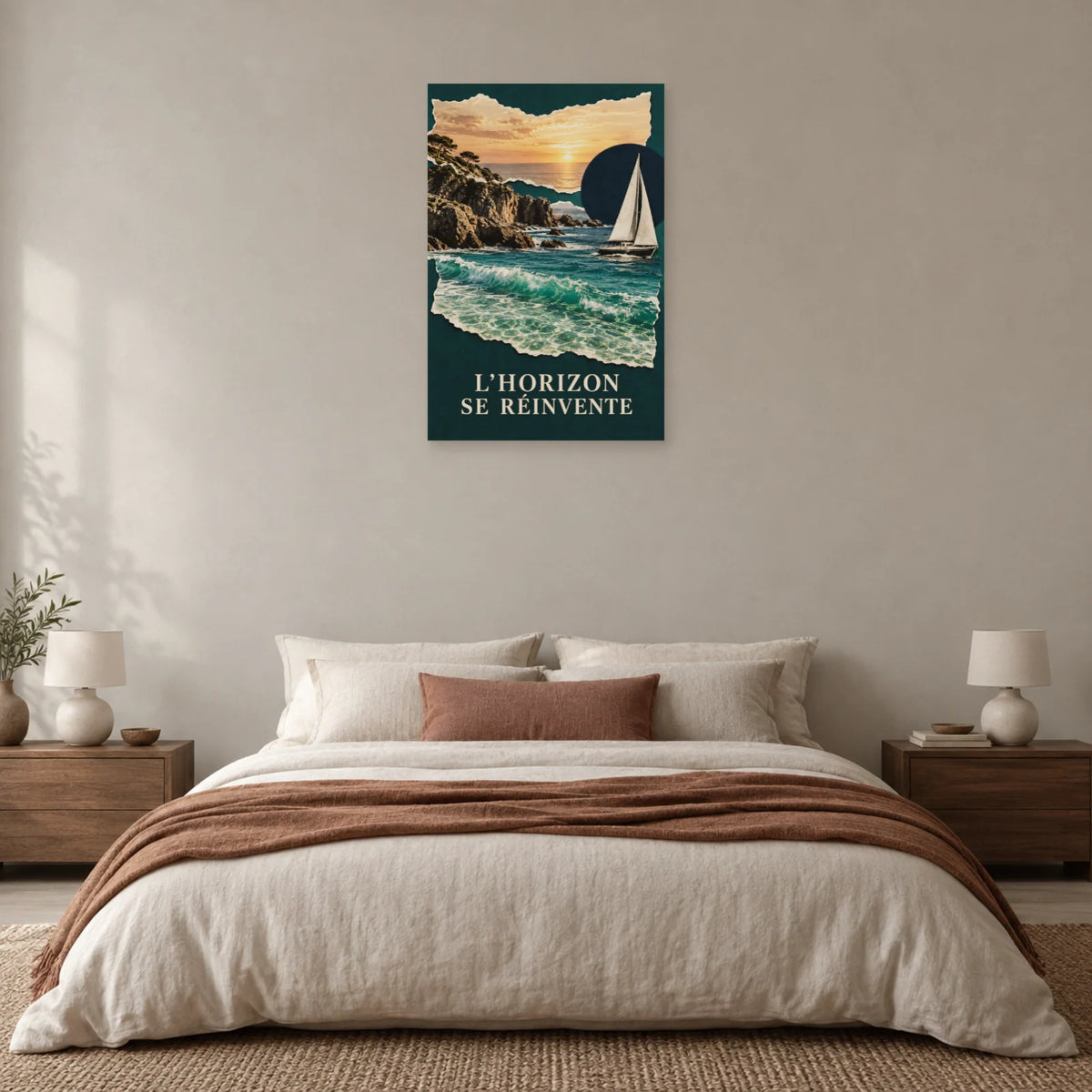 Affiche Collage mer - Horizons déchirés dans une chambre - Art Virtuoso