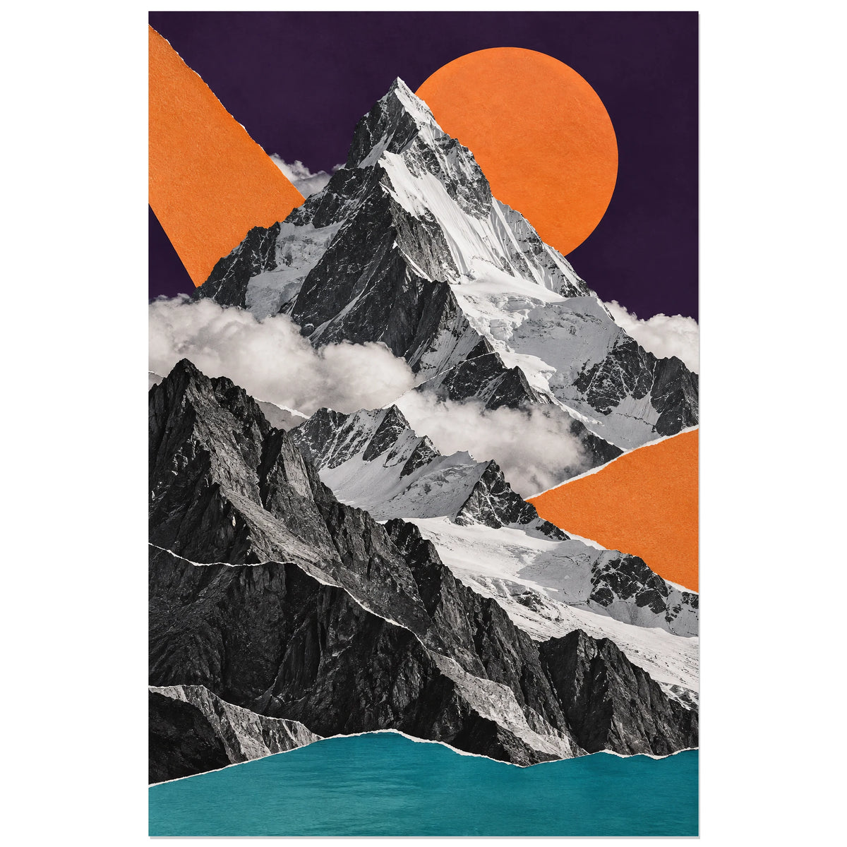 Affiche Collage montagne - Fragments d’altitude, collage photographique / papier déchiré / paysage recomposé verticale, format 40 × 60 cm