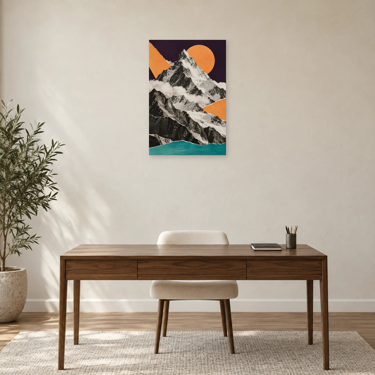 Affiche Collage montagne - Fragments d’altitude dans un bureau - Art Virtuoso