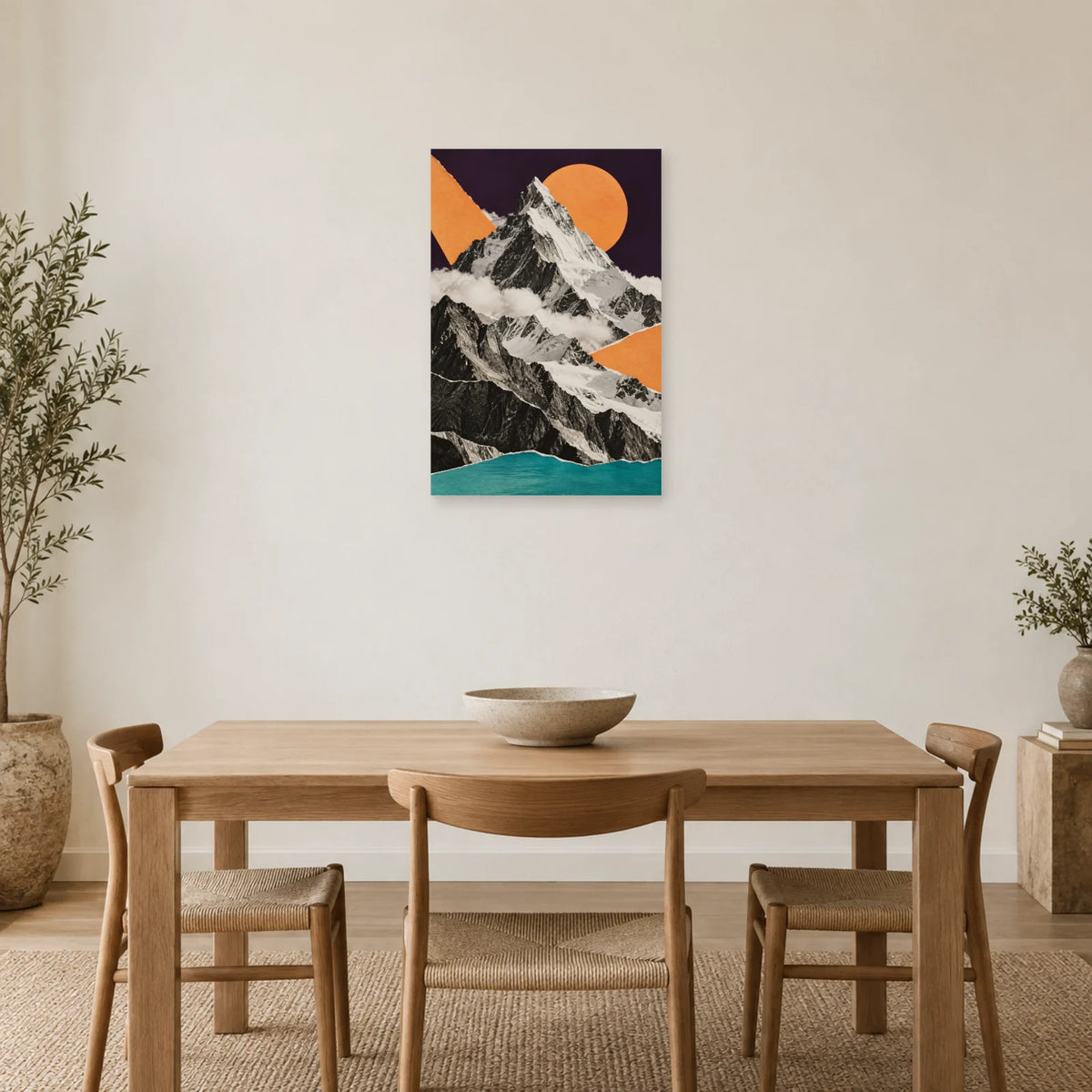 Affiche Collage montagne - Fragments d’altitude dans une salle à manger - Art Virtuoso