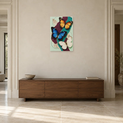 Affiche Collage papillons - Envol de papier dans une entrée ou un couloir - Art Virtuoso