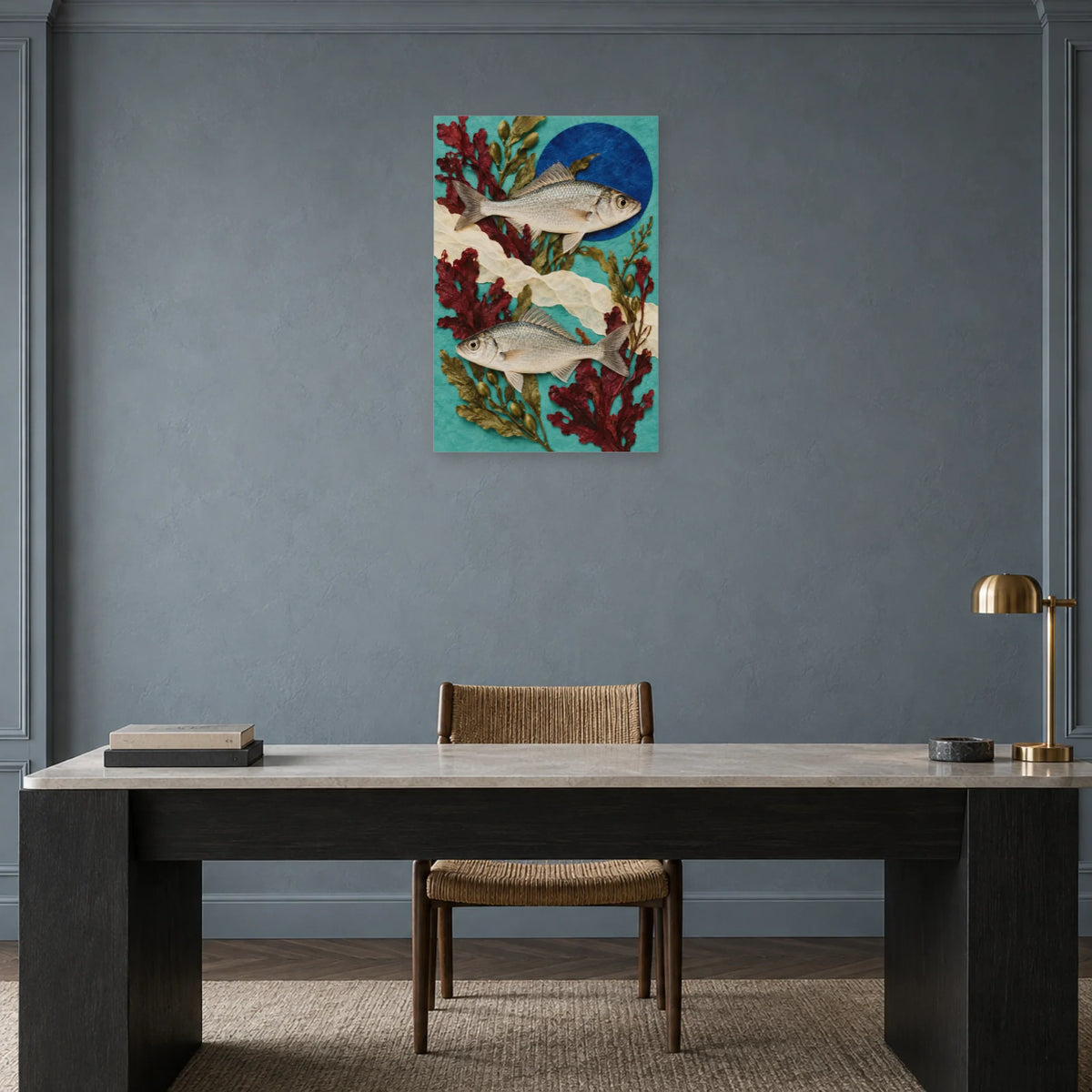 Affiche Collage poissons - Jardin marin dans un bureau - Art Virtuoso