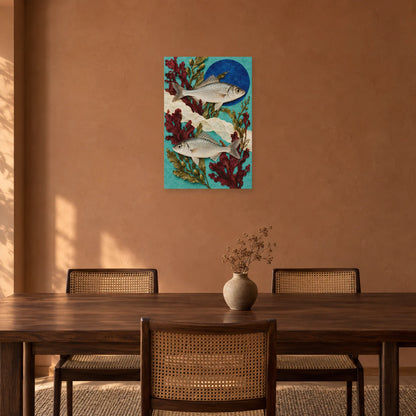 Affiche Collage poissons - Jardin marin dans une salle à manger - Art Virtuoso
