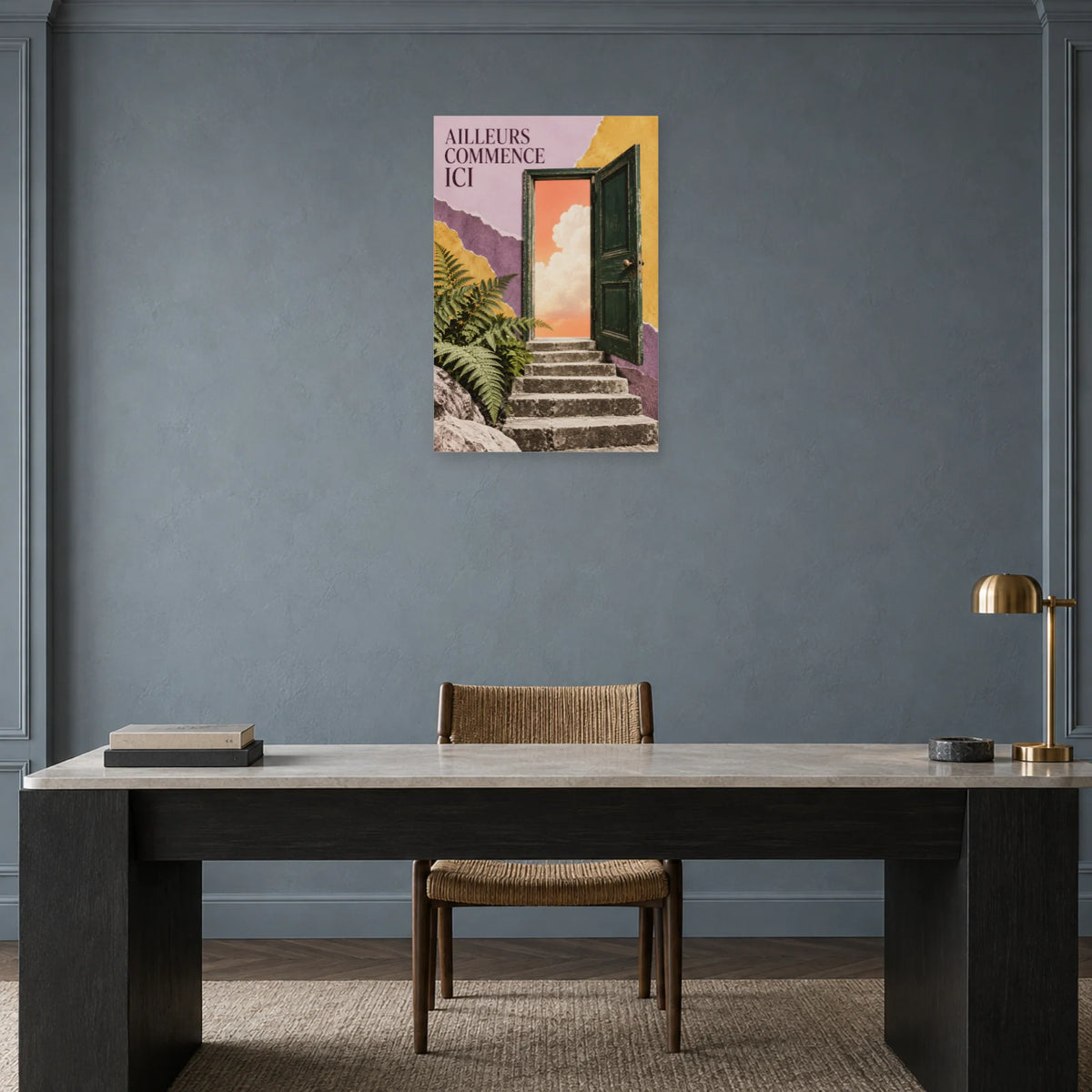 Affiche Collage porte - Ailleurs commence ici dans un bureau - Art Virtuoso