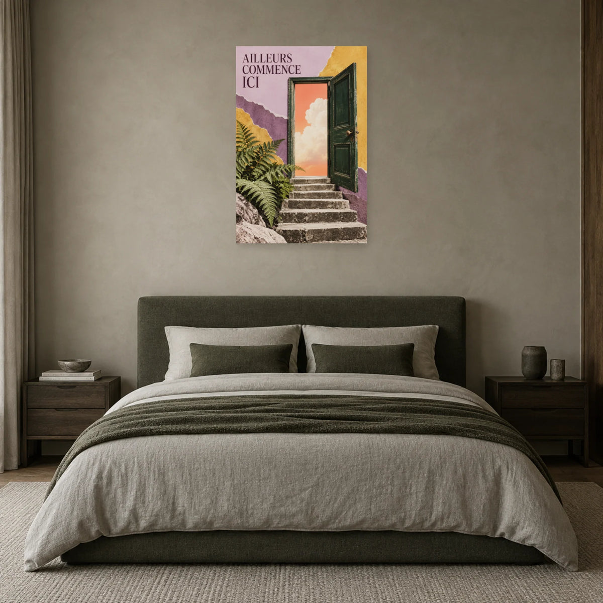 Affiche Collage porte - Ailleurs commence ici dans une chambre - Art Virtuoso