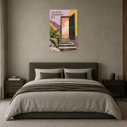 Affiche Collage porte - Ailleurs commence ici dans une chambre - Art Virtuoso