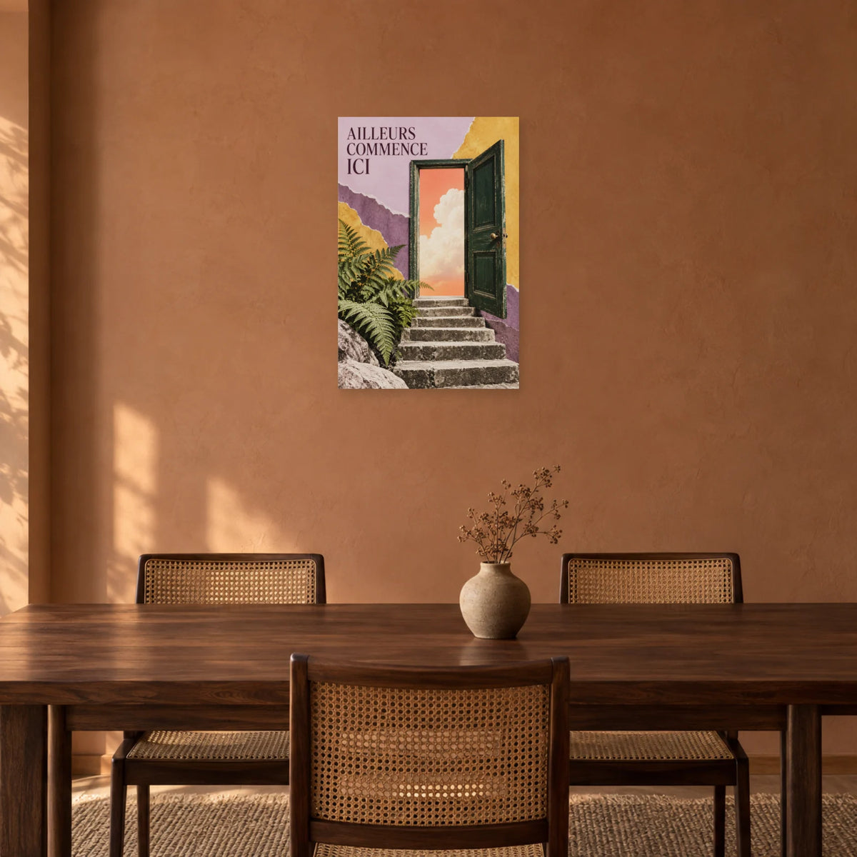 Affiche Collage porte - Ailleurs commence ici dans une salle à manger - Art Virtuoso