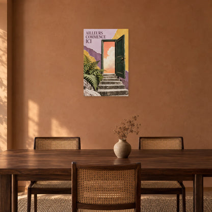 Affiche Collage porte - Ailleurs commence ici dans une salle à manger - Art Virtuoso