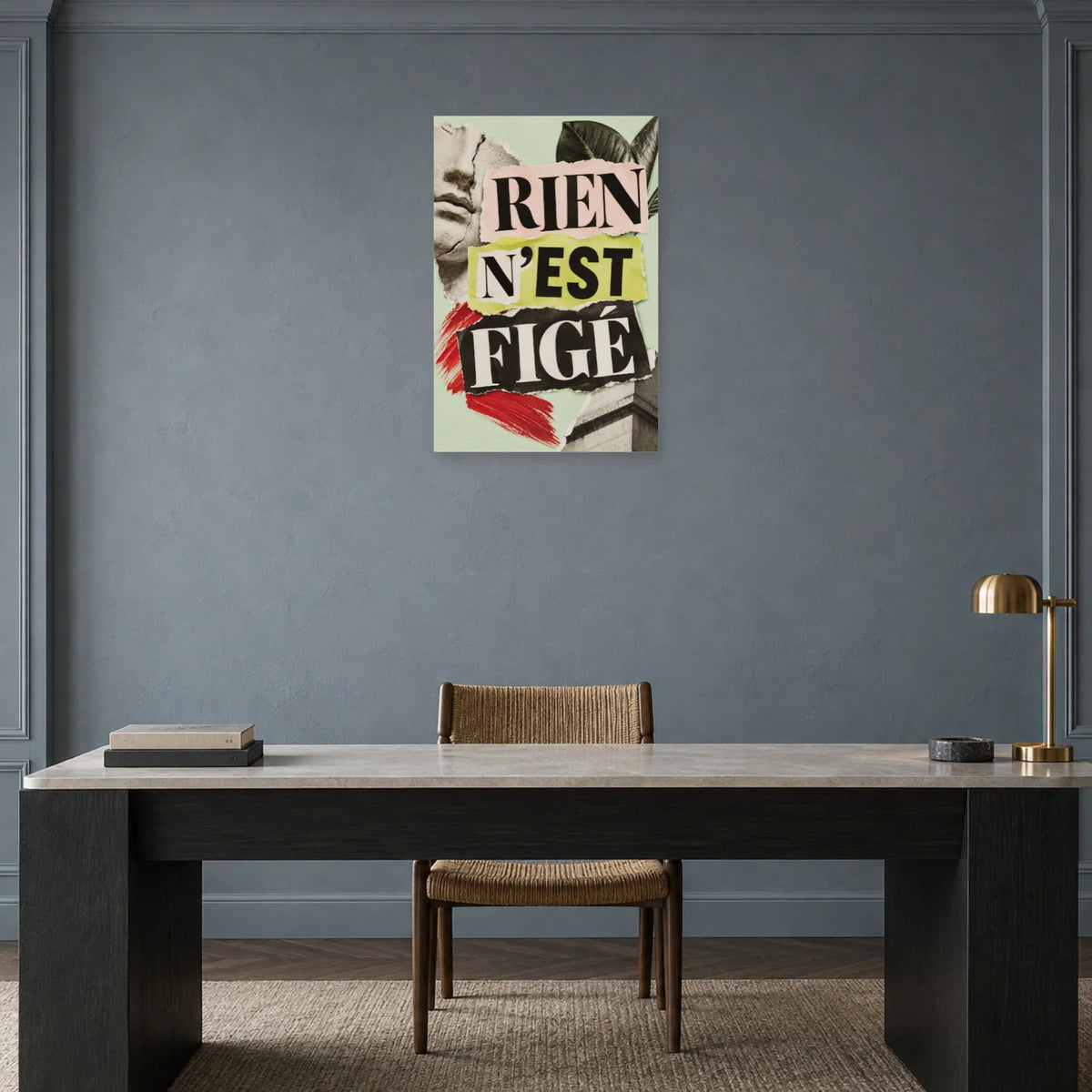 Affiche Collage typographique - Rien n’est figé dans un bureau - Art Virtuoso