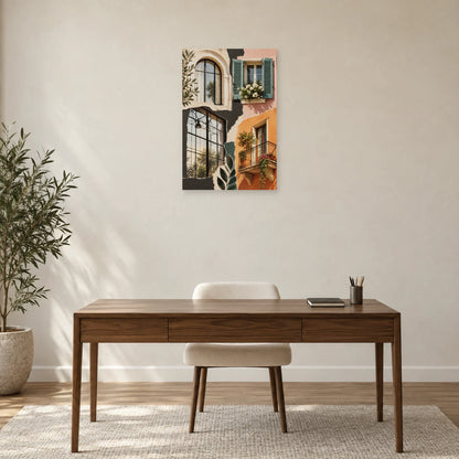 Affiche Collage ville - Fenêtres superposées dans un bureau - Art Virtuoso