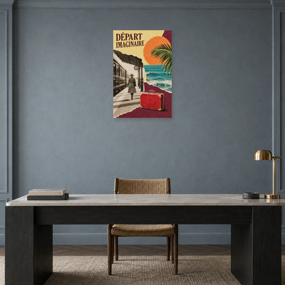 Affiche Collage voyage - Départ imaginaire dans un bureau - Art Virtuoso
