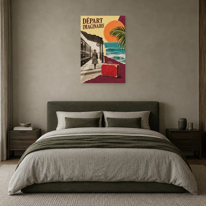 Affiche Collage voyage - Départ imaginaire dans une chambre - Art Virtuoso