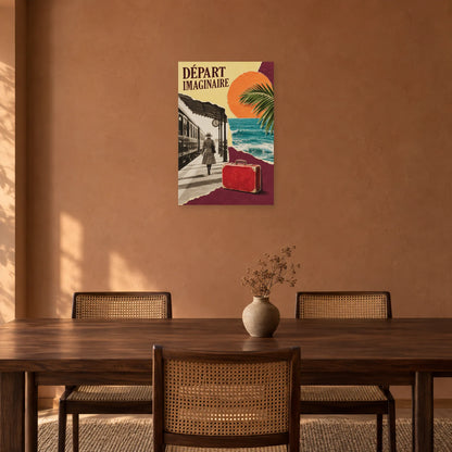 Affiche Collage voyage - Départ imaginaire dans une salle à manger - Art Virtuoso
