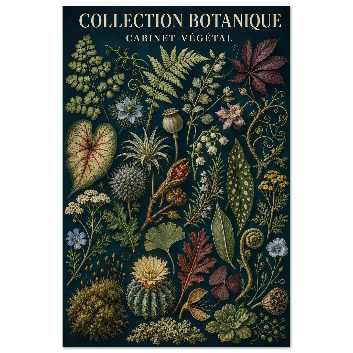 Affiche Collection Botanique – Cabinet Végétal, illustration éditoriale verticale, format 40 × 60 cm