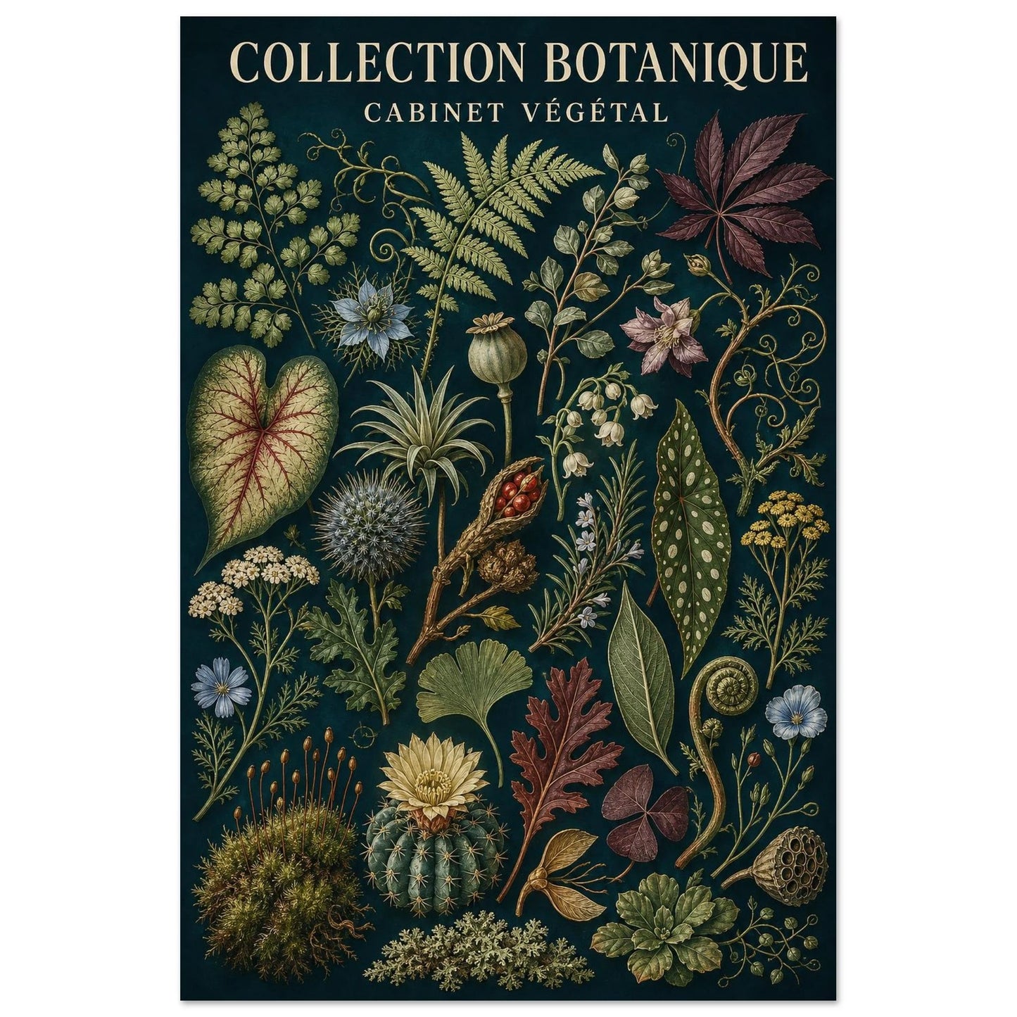 Affiche Collection Botanique – Cabinet Végétal, illustration éditoriale verticale, format 60 × 90 cm